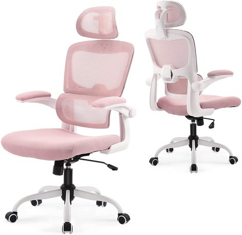 NeuType Office Desk Chair Ergonomic Home 0ffice Desk Chairs with Wheels Chairs for Desk with Lumbar Support High Back Mesh Computer Chair with Adjustable Padded Armrest Headrest Swivel Rolling,Pink Cute Ergonomic Chair, Pink Office Chair With Wheels, Pink Office Chairs, Chair For Desk In Bedroom, Desk Chair Pink, Cute Office Chairs, Cute Chairs For Desk, Aesthetic Chairs For Desk, Aesthetic Desk Chair