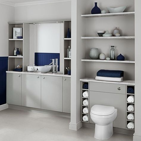 Dove Grey Bathroom, Howdens Bathrooms, Bathroom Cabinet Ideas, Grey Bathroom Cabinets, Fitted Cabinets, Cabinet Options, Bathroom Cabinetry, Best Bathroom Designs, Downstairs Loo