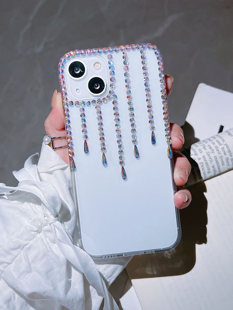 Clear  Collar  Plastic Colorblock Bling Phone Cases Embellished   Cell Phones & Accessories Bling Phone Cases Rhinestones, Bling Phone Cases Diy, Mobile Case Diy, Bedazzled Phone Case, Diy Rhinestone Crafts, Pink Heart Background, Rhinestone Designs Pattern, Phone Case Diy Paint, Diy Phone Case Design