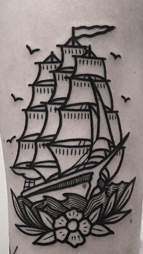 . Traditional Ship Tattoo, Sailor Jerry Tattoos, Traditional Tattoo Sleeve, Tattoo Zeichnungen, Tattoos Geometric, Tattoo Traditional, Trendy Tattoo, Old School Tattoo Designs, Ship Tattoo