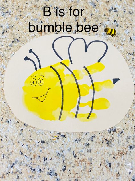 Honeybee Craft Preschool, Handprint Bugs, Bug Handprint Craft, Yellow Handprint Craft, Bumblebee Handprint Craft, Bug Handprint Art, Bumble Bee Handprint Craft, Bee Handprint, Toddler Bee Craft