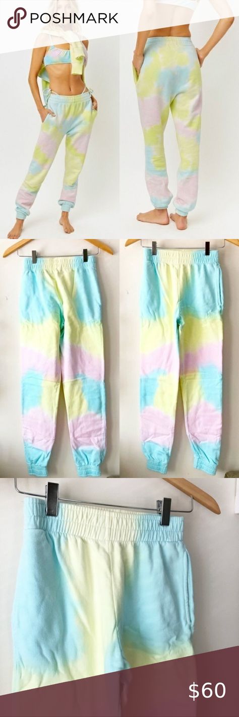 Frankie's Bikinis Aiden Joggers Rainbow Tie Dye SIZE Extra Small Tie Dye Loungewear, Fashion Tiktok, Rainbow Tie Dye, Free Fashion, Rainbow Tie, Pink Blue Yellow, Frankies Bikinis, Tiktok Style, Ankle Cuffs