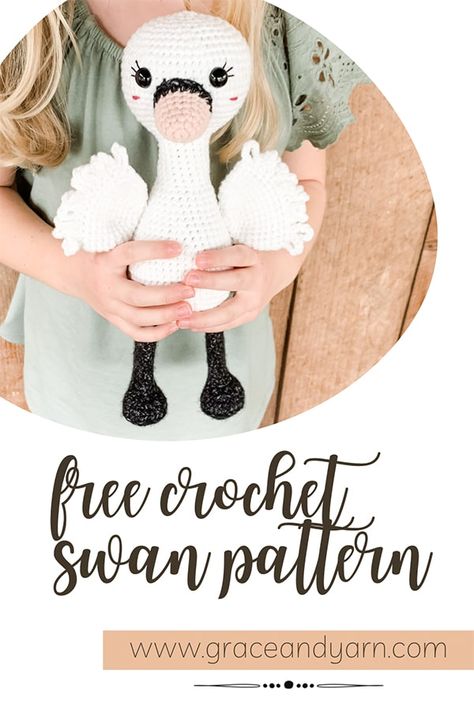 Free Crochet Swan Pattern - Grace and Yarn Grace And Yarn, Crochet Swan, Swan Pattern, Crochet Panda, Crochet Bee, Crochet Animals Free Patterns, Crochet Unicorn, Crochet Elephant, Crochet Amigurumi Free