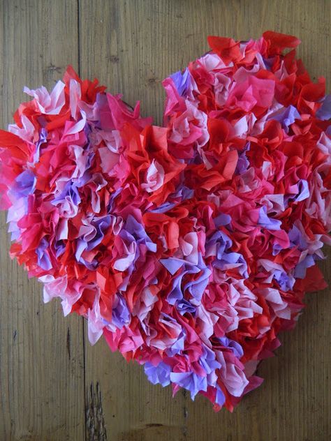 Great Big Tissue Paper Heart Heart Lesson, Paper Valentines, Heart Project, Valentine Decoration, Tissue Paper Crafts, Valentinstag Party, Heart Projects, Vintage Umbrella, Valentine Crafts For Kids