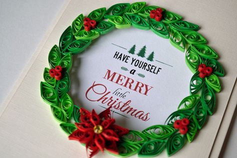 Quilled wreath Christmas card | Flickr - Photo Sharing! Quilled Christmas, Paper Quilling Tutorial, Paper Quilling For Beginners, Paper Quilling Flowers, Paper Quilling Cards, Quilling Work, Quilling Christmas, Paper Quilling Patterns, Quilled Creations