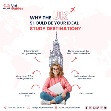 🇬🇧 Looking for the perfect study destination? Look no further than the UK! With world-renowned universities, a diverse and welcoming culture, and countless opportunities for personal and academic growth, the UK has everything you need to make your study abroad dreams a reality. Here are just a few reasons why the UK should be your ideal study destination. 🎓✨ 𝐅𝐨𝐫 𝐦𝐨𝐫𝐞 𝐢𝐧𝐟𝐨𝐫𝐦𝐚𝐭𝐢𝐨𝐧: ☎ +44 7939 844311 #StudyAbroad #InternationalEducation Study In Uk Poster Design, Study In Uk Creative Ads, Uk Study Abroad, Study Abroad Creative Ads, London Poster Design, Admissions Poster, Standee Design, Learn Earn, Education Poster Design