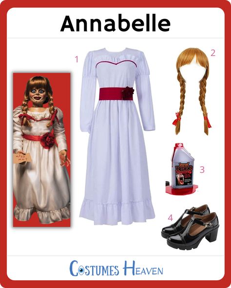 Anabelle Costume Women, Diy Annabelle Costume, Annabelle Costume Women, Annabelle Doll Movie, Annabelle Halloween Costume, Annabelle Cosplay, Annabelle Costume, Horror Outfits, Annabelle Halloween