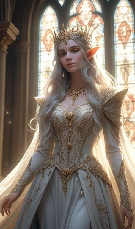 High Elf Queen, Elf Princess Art, Elf Royalty, High Elves Dnd, Elf Goddess, Elves Female Beautiful, Rpg Character Art, Light Elves, Sun Elf