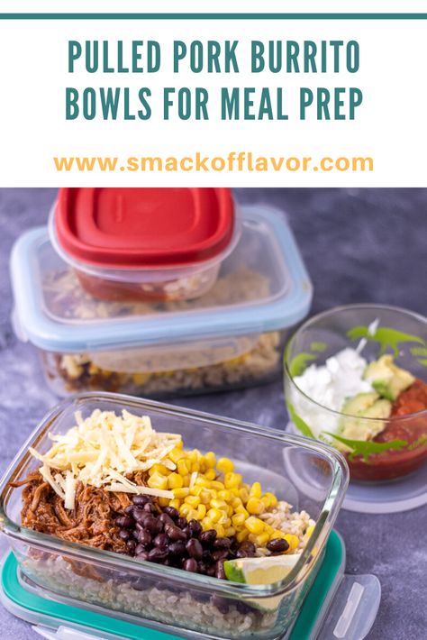 Hot Lunch Meal Prep, Pork Burrito Bowls, Pork Rice Bowl Recipe, Meal Prep For One, Pork Freezer Meals, Freezer Friendly Meal Prep, Cat Burrito, Pork With Rice, Beef Freezer Meals