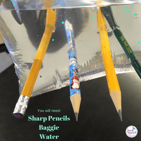 pencil baggie trick Rock Cycle Activity, Pencil Trick, Science Experiments Kids Preschool, Science Experiments Kids Elementary, Candy Science, Science Tricks, Starburst Candy, Middle School Science Experiments, Sharp Pencils