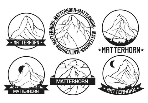 Download Matterhorn set Vector Art. Choose from over a million free vectors, clipart graphics, vector art images, design templates, and illustrations created by artists worldwide! Matterhorn Tattoo, Matterhorn Mountain, Landscape Silhouette, The Matterhorn, Adventure Logo, Mountain Silhouette, Mountain Drawing, Mountain Logos, Continuous Line Drawing