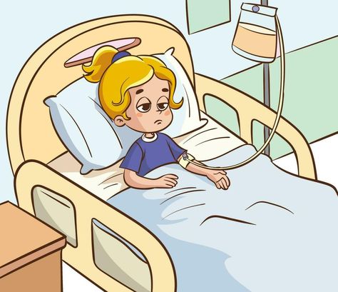 Sick Cartoon, Sick Picture, Child In Hospital, Sick Illustration, Teaching Pictures, Hospital Illustration, Hospital Cartoon, Mother And Daughter Drawing, Student Clipart