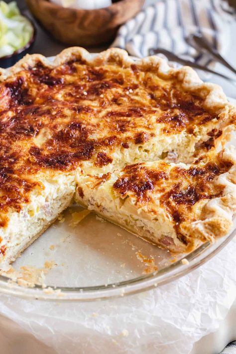 Ham and Swiss Quiche (with Frozen or Homemade Crust) Ham And Swiss Quiche, Swiss Quiche, Quiche Lorraine Recipe, Homemade Crust, Ham And Swiss, Frozen Pie Crust, Apple Streusel, Easy Ham, Ham Steaks