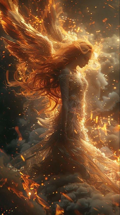 Phoenix Wallpaper Hd, Light Fantasy Aesthetic, Phoenix Goddess, Angelic Goddess, Phoenix Aesthetic, Peaceful Pictures, Dreamy Pictures, Fire Angel, Angel Of Light