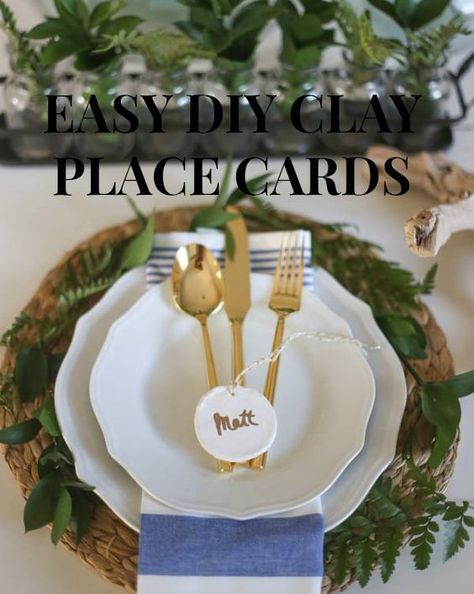 Fall Decoration Inspiration // Easy DIY Clay Place Cards Clay Tags, Diy Place Cards, Thanksgiving Entertaining, Wonderland Events, Winter Centerpieces, Thanksgiving Inspiration, Fall Decoration, Rental Decorating, Thanksgiving Ideas