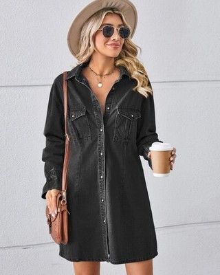 🥳 CHECKOUT this Customer Favorite 🥳 ⁌ A Denim Pocketed Dropped Shoulder Mini Dress ⁍ ► Now only $43.99 ◀︎ 👉 Find the link in our bio + SHOP Affordable. Intentional. Style. #brightermanner Discover more www.brightermanner.com Shop Now with Brighter Manner | Brighter Rising ✨ US Based Casual Chic Eco Clothing + Wellness Blog supporting your Intentional Lifestyle. Denim Black Dress, Black Jean Dress Outfit, Black Denim Dress Outfit, Black Denim Dress, Mini Denim Dress, Denim Pocket, Americana Fashion, Pocket Dress, Outfit Casual