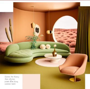 New Postmodern Interior, 60s Futurism Interior, 50s Futurism Interior Design, Soft Surrealism Interior Design, Natural Futuristic Interior, Vintage Couch, Green Rooms, Interior Design Art, Dream Spaces