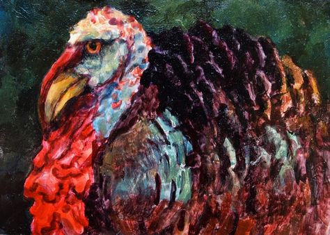 Artists of Pennslyvania: Colorful Contemporary Animal Paintings, Farm Animal, Turkey "Jedi" by Contemporary Animal Artist Patricia A. Griffin Farm Animal Paintings, Turkey Painting, Turkey Bird, Virtual Art, Art Texture, Bird Wall Art, Animals Artwork, Large Painting, Texture Painting