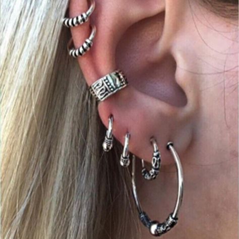 Ear Pierce, Punk Earrings, Hoop Earring Sets, Earrings Ear, Ethnic Earrings, Cheap Gifts, Ear Cuffs, Punk Style, Cartilage Earrings