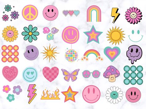 Happy Face SVG Retro SVG Groovy SVG Daisy Flower Svg - Etsy Colorful Svg Designs, Groovy Retro Party, Girly Retro Aesthetic, Groovy Drawings, Groovy Clipart, Groovy Smiley Face, Groovy Stickers, Daisy Flower Svg, Retro Clip Art