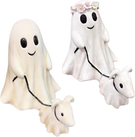 These cute pumpkin halloween dog decorations are perfect for autumn festivities and halloween. The statue features an adorable dog dressed as a ghost, designed to blend cuteness with a touch of spookiness, is a lovable addition to any Halloween themed decor, delighting both kids and adults. The ghost dog statue makes a delightful present for family, friends, and dog lovers. The Halloween ghost dog statue is made from durable resin, which is strong, durable and easy to use both indoors and outdoors. Craftsmanship: HandmadeMaterial: ResinSize: Small: 5.9 inches; Large: 9.84 inches. OUR GUARANTEE We take pride inour products as we believe they are amazing. However, we understand that buying things online can be daunting, especially for the first time, so we offer a 100% satisfaction guarantee Ghost Dog, Dog Statue, Dog Decor, Dog Dresses, Dog Halloween, Cute Pumpkin, Fall Festival, Dog Walking, Halloween Ghosts