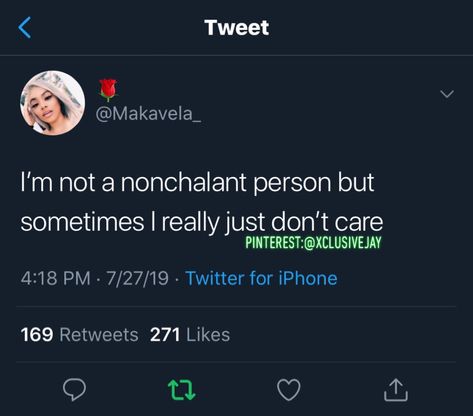 i'm not a nonchalant person but sometimes i really just don't care. || 𝒑𝒊𝒏𝒕𝒆𝒓𝒆𝒔𝒕 : @xclusivejay 💦 Being Nonchalant Tweets, Being Nonchalant Quotes, Quotes Nonchalant, I Don’t Care Anymore Twitter Quotes, Im Nonchalant Tweets, How To Become A Nonchalant Person, Twitter Quotes About Being Nonchalant, I Don’t Care Tweets, Nonchalant Twitter Quotes