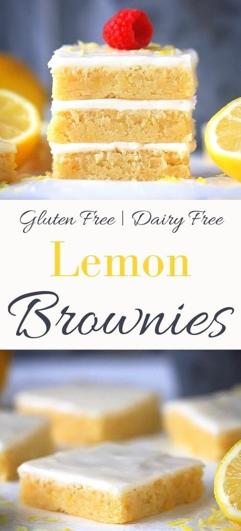 Insanely delicious and easy to make Gluten-Free Lemon Brownies recipe!! These fudgy lemon brownies are soft, chewy, and topped with a smooth fresh lemon glaze. Simple to make, dairy free, and a chewy dense fresh lemony taste! #lemonbrownies #brownies #glutenfree #dairyfree #glutenfreeanddairyfree #fudgy #baking #healthyrecipes Gf Lemon Brownies, Gluten Free Lemon Brownies, Lemony Lemon Brownies Recipe, Dessert For Two Lemon Brownies, Gluten Free Lemon Brownies Recipe, Best Homemade Brownies Love And Lemons, Gluten Free Vegan Lemon Bars, Lemon And Coconut Cake, Lemon Brownies