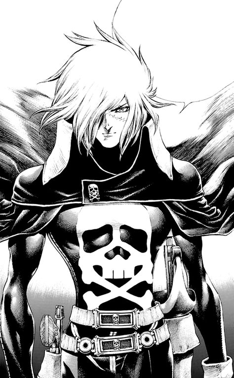 From Captain Harlock Space Pirate Harlock Space Pirate, Best 90s Cartoons, Space Pirate Captain Harlock, Kuchiki Byakuya, Captain Harlock, Sci Fi Design, Pirate Art, Spaceship Art, 90s Cartoons