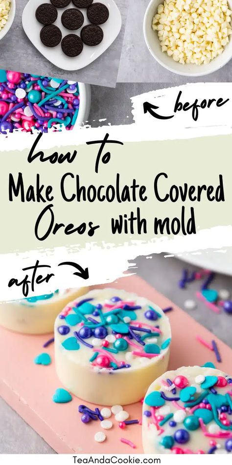 How to Make Chocolate Covered Oreos With Mold: Easy Gift White Chocolate Covered Oreos, Oreo Filling, Oreo Cookies Dipped, Easy Candy Recipes, Chocolate Dipped Cookies, Easy Candy, Chocolate Dipped Oreos, Chocolate Transfer Sheets, Chocolate Covered Treats