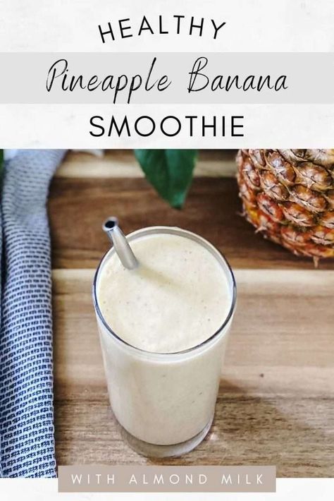 This pineapple smoothie for weight loss with banana, almond milk and cinnamon has a creamy tropical flavor that reminds me of traveling to the tropics, where pineapples grow. Its creamy yet slushy texture is refreshing, light, and hydrating.

The pineapple and banana smoothie is dairy-free and low-fat yet contains essential fatty acids, including omega-three fats that are beneficial for weight loss, along with protein from hemp seeds and collagen powder. 

It is gluten free, dairy free, healthy Banana Smoothie With Almond Milk, Banana And Cinnamon, Smoothie Pineapple, Pineapple Banana Smoothie, Healthier Treats, Growing Pineapple, Gf Breakfast, Smoothies With Almond Milk, Pineapple Drinks