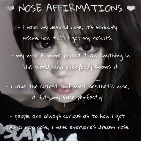 Affirmation For Small Nose, Upturned Nose Affirmations, Perfect Nose Subliminal, Subliminal Affirmations Results, Desired Nose Affirmations, Button Nose Affirmations, Slim Nose Affirmations, Small Forehead Affirmations, Beauty Subliminal Affirmations