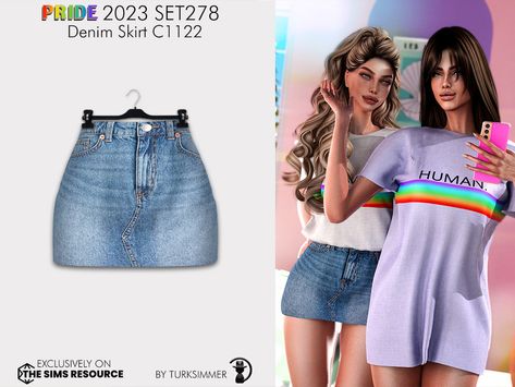 The Sims Resource - PRIDE 2023 SET278 - Denim Skirt C1122 Jean Skirt Sims 4 Cc, Sims 4 Jean Skirt, Sims 4 Denim Skirt, Shirts Sims 4, Sims4cc Clothes, Mod For Sims 4, Summer Denim Skirt, Ts4 Clothes, Pride 2023