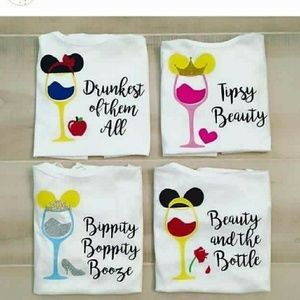 Disney Bachelorette Parties, Funny Disney Shirts, Disney Bachelorette, Disney Drinks, Trolls Birthday Party, Disney Princess Birthday, Diy Disney Shirts, Drinking Around The World, Black Shirts