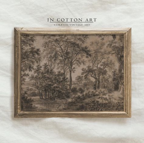 Antique Moody Watercolor Landscape Painting / Brown Dark Artwork PRINTABLE / Vintage Woodland Drawing P149 - Etsy Cornice Tv, Sepia Art, Moody Painting, Wooded Landscaping, Dark Landscape, Art Tv, Charcoal Sketch, Tv Digital, Hur Man Målar