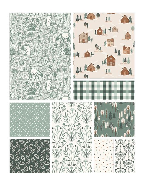 Woodland Trails - Unisex Pattern collection - Textile & Surface Pattern Design Collection — HUFTON STUDIO Unisex Pattern Design, Surface Pattern Design Sell Sheets, Christmas Surface Pattern, Pattern Textile Design, Illustration Challenge, Woodland Pattern, Surface Pattern Design Inspiration, Nature Explorer, Woodland Wallpaper