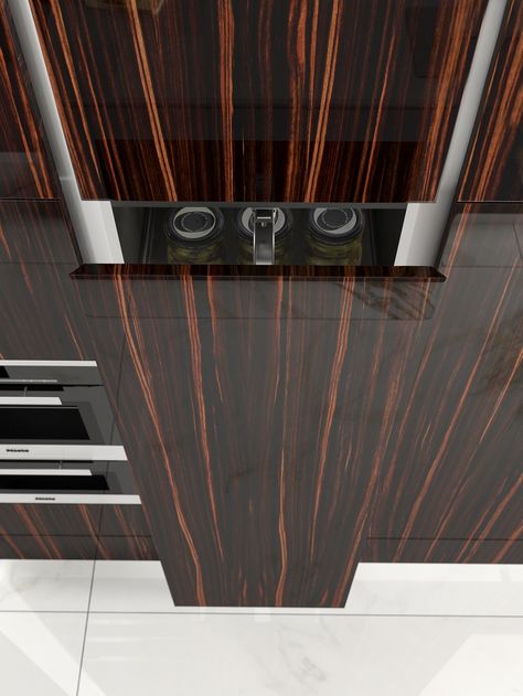 Deda Lucido gloss Ebony Emara veneered doors with chamfered angled edges on both sides Macassar Ebony Veneer, Kitchen Cabinet Door Styles, Veneer Door, Cabinet Door Styles, Kitchen Design Open, Kitchen Design Plans, Small Room Design, Expensive Houses, Ebony Wood