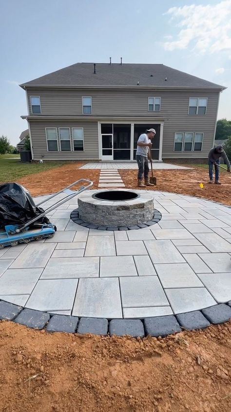 GREYSTONE - LUXURY OUTDOOR LIVING IN CHARLOTTE NC on Reels | Tone-Loc · Wild Thing Patio Stone Fire Pit Area, Fire Pit Ideas Backyard Stone, Patio Add On, Cool Backyard Ideas Creative, Backyard Pool And Fire Pit Ideas, Patio With Pavers Ideas, Stamped Concrete Fire Pit Area, Raised Fire Pit Area, Outdoor Fire Pit Ideas Seating Areas