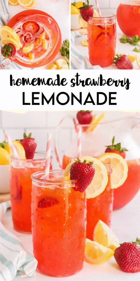 This homemade strawberry lemonade is a delicious berry twist on our favorite lemonade recipe - a bright lemon flavor topped with delicious strawberry puree! Homemade Strawberry Lemonade Recipe, Fresh Strawberry Lemonade, Easy Strawberry Lemonade, Summer Drink Recipe, Homemade Strawberry Lemonade, Flavored Lemonade, Strawberry Lemonade Recipe, Homemade Lemonade Recipes, Creative Cocktails