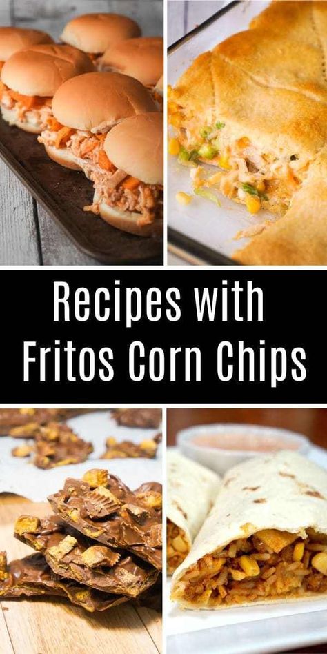 Recipes with Fritos Corn Chips. A variety of recipes using Fritos corn chips, including a casserole, sandwiches and chocolate peanut butter bark. Recipes Using Fritos, Casserole Sandwiches, Recipes With Fritos, Corn Chips Recipe, Frito Recipe, Peanut Butter Bark, Fritos Corn Chips, Hamburger Dishes, Chips Recipe