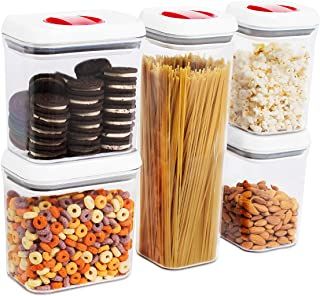 Amazon.com: stacking canisters with airtight lids: Home & Kitchen Large Food Storage Containers, Pasta Storage, Food Shelf Life, Pantry Organizer, Fettuccine Noodles, Cereal Containers, Plastic Canisters, Food Storage Container Set, Airtight Food Storage