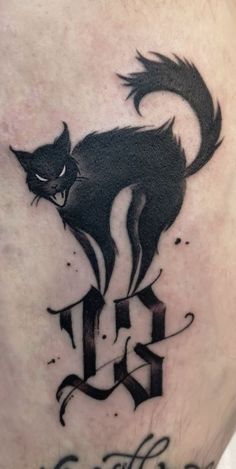 Creepy Black Cat Tattoo, Black Cat Hissing Tattoo, Black Cat 13 Tattoo, Cat Gargoyle Tattoo, Cat 13 Tattoo, Gothic Black Cat Tattoo, Friday The 13th Cat Tattoo, Scared Black Cat Tattoo, Vintage Black Cat Tattoo