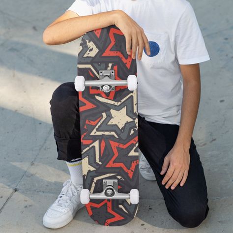 Personalized Skateboard, Skateboard Deck Design, Red Skateboard, Aesthetic Skateboard, Painted Skateboard, Skateboard Designs, Grunge Pattern, Skate Boards, Skateboard Aesthetic