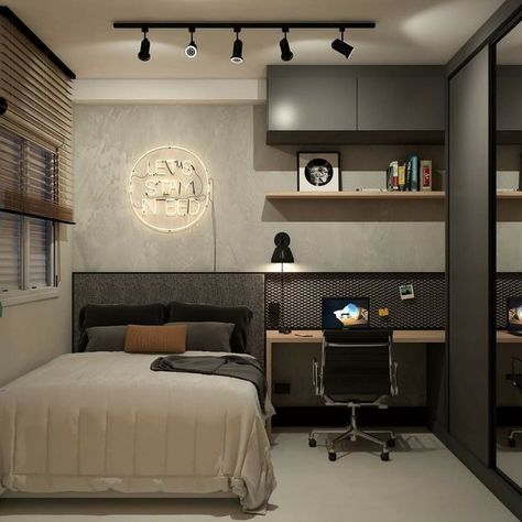 Really Small Bedroom Ideas, Teenager Boys Bedroom Ideas, Room Design For Men, Guys Room Ideas, Young Mans Bedroom Ideas, Bedroom With Desk, Bedroom And Office Combo Ideas, Young Mans Bedroom, Small Room Setup