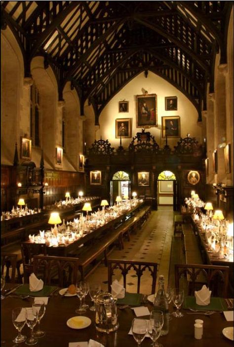 Great Hall Castle, Fantasy Castle Dining Hall Art, College Dining Hall, Hogwarts Dining Hall, Castle Dining Hall Aesthetic, Wyrd Sisters, Exeter College, Oxford University Dining Hall, Medieval Banquet