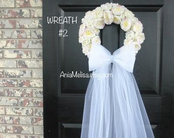 Wedding Wreaths | Etsy Summer Bridal Shower Decorations, Wedding Door Decorations, French Wedding Decor, Wedding Door Wreaths, Bridal Shower Wreaths, Outdoor Bridal Showers, Outdoor Wreath, Wedding Doors, Front Door Wreaths