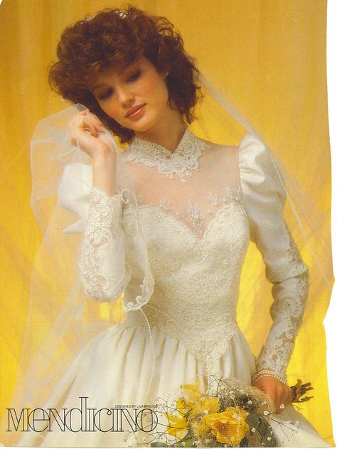 Bride in a 90's vintage wedding gown from a magazine. Chanel Bride 90s, 1993 Wedding Dresses, Chanel Bride, Wedding Dresses 90s, Wedding Bride Dresses, Dresses 1980s, Dramatic Wedding Dress, Dresses 90s, Vintage Bridal Fashion