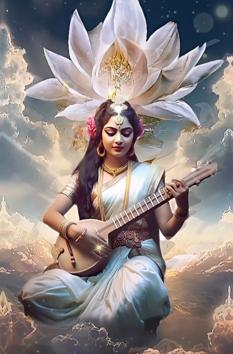 Godess Saraswathi Images, Maa Saraswati Hd Image, Sarswati Maa Wallpapers Full Hd, Saraswati Picture, Motivation Shayari, Saraswati Mata, Maa Saraswati, Saraswati Photo, Goddess Saraswati