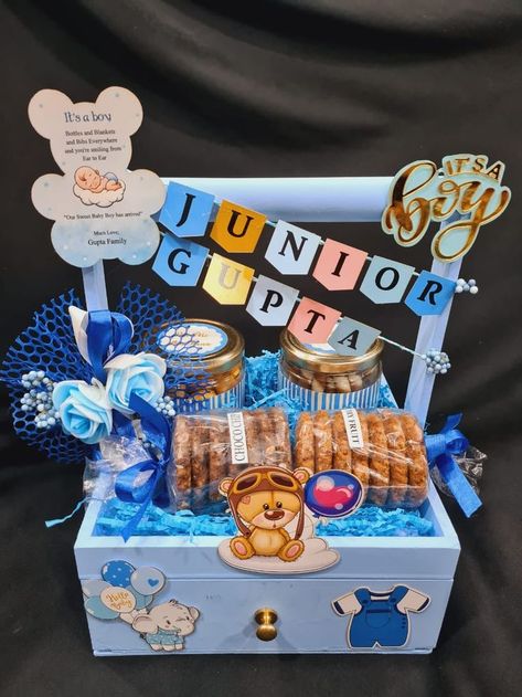 Baby Boy Hamper Ideas, Baby Gift Packing Ideas, Baby Announcement Hampers, Baby Shower Return Gift Ideas, Hamper Decoration, Baby Gift Packs, Baby Shower Return Gifts, Baby Shower Hamper, Baby Boy Hamper