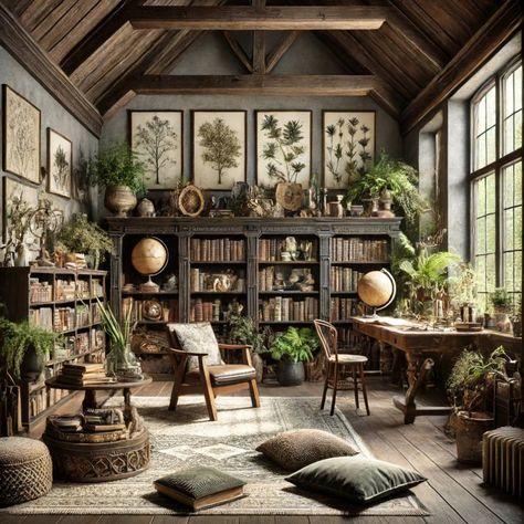 Dark Academia with Cottagecore, Romantic, Industrial, Nature-Inspired Styles Dark Academia Living Room Ideas, Light Academia Apartment, Diy Dark Academia Decor, Academic Cottagecore, Dark Academia Home Library, Light Academia Interior, Light Academia Design, Light Academia Living Room, Cinnamon Living Room