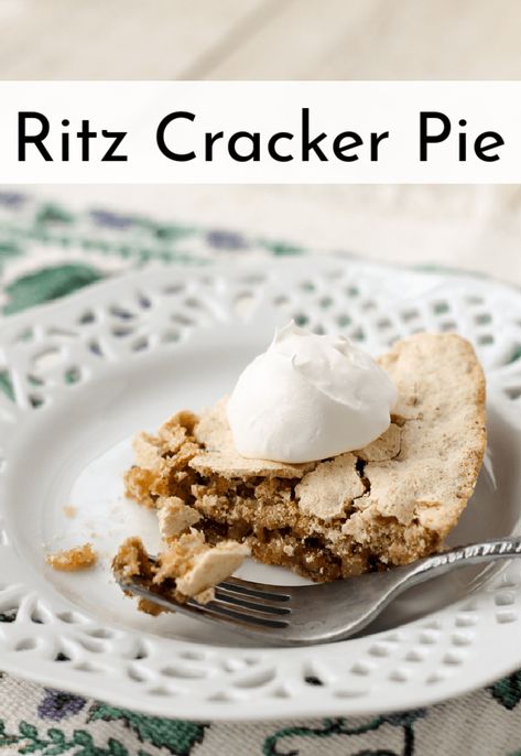 Also known as Mystery Pie or Soda Cracker Pie, this simple Ritz Cracker Pie yields a crispy shell and nutty, rich filling. Pecan Pie With Ritz Crackers, Cracker Pie Recipe Saltine, Ritz Cracker Pecan Pie, Pecan Pie Ritz Crackers, Mystery Pie Recipe, Ritz Cracker Treats, Saltine Cracker Pie, Mystery Pie, Soda Cracker Pie Recipe